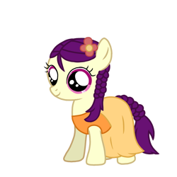 Size: 768x768 | Tagged: safe, artist:goldendaisies, imported from derpibooru, boysenberry, earth pony, pony, clothes, dress, female, filly, flower, flower in hair, gala dress, simple background, smiling, transparent background, vector