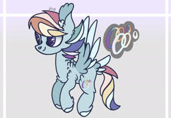 Size: 2388x1639 | Tagged: safe, artist:caramelbolt24, imported from derpibooru, oc, oc only, pegasus, pony, chest fluff, hoof fluff, magical lesbian spawn, male, multicolored hair, offspring, parent:rainbow dash, parent:rarity, parents:raridash, pegasus oc, rainbow hair, signature, smiling, solo, stallion, wings