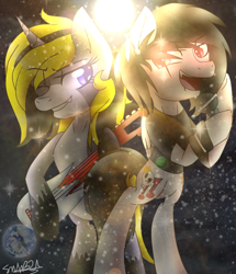 Size: 1208x1406 | Tagged: safe, artist:juliet-gwolf18, imported from derpibooru, oc, oc:juliet, alicorn, pony, alicorn oc, bipedal, clothes, female, guitar, hoof shoes, horn, male, mare, musical instrument, one eye closed, open mouth, signature, singing, stallion, wings, wink