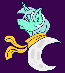 Size: 488x550 | Tagged: safe, artist:theedgyduck, imported from derpibooru, lyra heartstrings, pony, unicorn, fanfic:background pony, clothes, ear fluff, female, mare, moon, purple background, scarf, simple background, solo