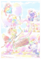 Size: 566x800 | Tagged: safe, artist:ef74, imported from derpibooru, applejack, fluttershy, pinkie pie, rainbow dash, rarity, twilight sparkle, alicorn, earth pony, pegasus, pony, unicorn, :3, blush sticker, blushing, cake, chibi, christmas, clothes, cute, dashabetes, diapinkes, female, food, giant food, hat, holiday, icing bag, jackabetes, levitation, magic, mane six, mare, raribetes, santa hat, scarf, shyabetes, telekinesis, twiabetes, twilight sparkle (alicorn)