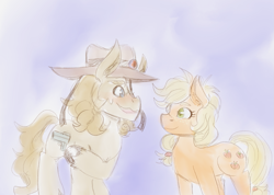 Size: 1321x940 | Tagged: safe, artist:mimiporcellini, imported from derpibooru, applejack, pony, colored sketch, crossover, crossover shipping, hol horse, holjack, jjba, jojo's bizarre adventure, ponified, shipping