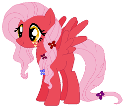 Size: 457x399 | Tagged: safe, artist:kandy918, artist:selenaede, imported from derpibooru, oc, oc only, oc:melrose blossom, pegasus, pony, blank flank, female, filly, flower, flower in hair, freckles, heart freckles, offspring, parent:big macintosh, parent:fluttershy, parents:fluttermac, pegasus oc, simple background, solo, white background, wings