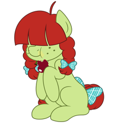 Size: 3000x3000 | Tagged: safe, artist:besttubahorse, imported from derpibooru, oc, oc only, oc:apple crisp, earth pony, pony, apple, aweeg*, bow, eating, female, food, freckles, herbivore, simple background, sitting, solo, tail bow, transparent background, vector