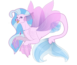 Size: 4600x3900 | Tagged: safe, artist:sashakruchkinatv, imported from derpibooru, silverstream, seapony (g4), blue mane, blue tail, clothes, female, fin wings, fins, fish tail, flowing mane, flowing tail, jewelry, long mane, necklace, open mouth, purple eyes, seapony silverstream, see-through, simple background, smiling, solo, tail, teeth, transparent background, wings