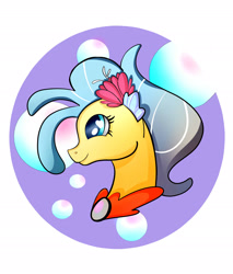 Size: 2261x2653 | Tagged: safe, artist:ocarricrown, imported from derpibooru, princess skystar, seapony (g4), my little pony: the movie, blue eyes, blue mane, bubble, female, flower, flower in hair, jewelry, necklace, pearl, pearl necklace, simple background, smiling, solo, white background