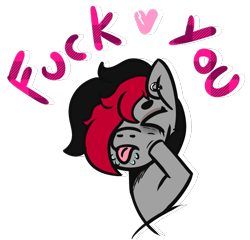 Size: 857x823 | Tagged: safe, artist:lazerblues, imported from derpibooru, oc, oc only, oc:miss eri, earth pony, pony, :p, black and red mane, earth pony oc, eyes closed, solo, tongue out, two toned mane, vulgar