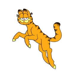 Size: 1059x1059 | Tagged: safe, artist:flaming-trash-can, imported from derpibooru, cat, cat pony, original species, pony, abomination, cathorse, cursed image, garfield, garfield (character), kill it, kill it with fire, not salmon, ponified, rule 85, simple background, solo, wat, white background