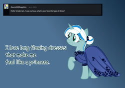 Size: 1280x906 | Tagged: safe, artist:tenderrain-art, artist:tenderrain46, imported from derpibooru, oc, oc only, oc:tender rain, pony, unicorn, clothes, dress, female, gala dress, mare, solo