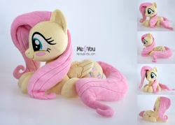 Size: 1936x1386 | Tagged: safe, artist:meplushyou, imported from derpibooru, fluttershy, pony, blushing, cute, daaaaaaaaaaaw, folded wings, irl, lying down, photo, plushie, prone, shyabetes, solo, wings