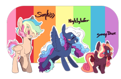 Size: 1000x657 | Tagged: safe, artist:orphicswan, imported from derpibooru, oc, oc only, oc:nightglider, oc:sunkiss, oc:sunny daze, pegasus, pony, chaoticverse, offspring, parent:dumbbell, parent:rainbow dash, parents:dumbdash, solo