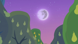 Size: 1280x720 | Tagged: safe, imported from derpibooru, screencap, the perfect pear, background, mare in the moon, moon, night, no pony, pear tree, scenic ponyville, tree