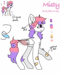 Size: 838x1024 | Tagged: safe, artist:kxyluna, artist:lilith, imported from derpibooru, oc, oc only, oc:misty, pegasus, pony, bandage, colored wings, duo, female, mare, open mouth, pegasus oc, reference sheet, smiling, tongue out, two toned wings, wings