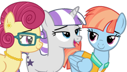 Size: 1280x720 | Tagged: safe, artist:reptaurdrawsmlp, artist:tired-horse-studios, edit, edited screencap, imported from derpibooru, screencap, posey shy, twilight velvet, windy whistles, pegasus, pony, unicorn, clothes, female, glasses, not a vector, open mouth, simple background, transparent background, trio, trio female, vector