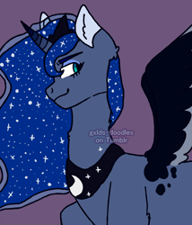 Size: 1200x1400 | Tagged: safe, artist:gxlds-doodles, imported from derpibooru, princess luna, alicorn, pony, female, looking back, mare, solo