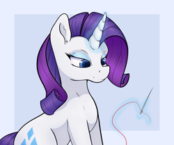 Size: 2400x2000 | Tagged: safe, artist:aquaticvibes, imported from derpibooru, rarity, pony, unicorn, female, glowing horn, horn, magic, mare, needle, simple background, solo, telekinesis, thread