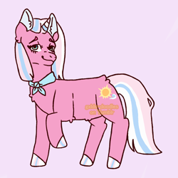 Size: 1280x1280 | Tagged: safe, artist:gxlds-doodles, imported from derpibooru, clear sky, pony, unicorn, clothes, horn, scarf, signature, simple background, smiling, solo