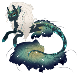 Size: 900x900 | Tagged: safe, artist:tenderlumpkins, imported from derpibooru, oc, oc only, hybrid, merpony, seapony (g4), crystal, curly hair, dorsal fin, eyelashes, female, fins, fish tail, flowing tail, green eyes, looking at you, simple background, solo, tail, transparent background