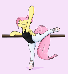 Size: 2200x2400 | Tagged: safe, artist:aquaticvibes, imported from derpibooru, fluttershy, pegasus, semi-anthro, alternate hairstyle, ballet, ballet slippers, clothes, eyes closed, female, flutterina, leggings, leotard, mare, smiling, solo, tights