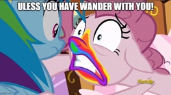 Size: 888x499 | Tagged: safe, edit, edited screencap, editor:lovetime17, imported from derpibooru, screencap, pinkie pie, rainbow dash, 28 pranks later, implied wander (wander over yonder), meme, need, wander over yonder