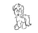 Size: 125x109 | Tagged: safe, artist:star, imported from ponybooru, oc, oc only, pony, unicorn, black and white, grayscale, looking at you, monochrome, open mouth, picture for breezies, raised hoof, raised leg, simple background, solo, white background