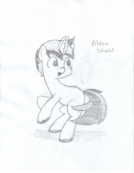 Size: 1272x1648 | Tagged: safe, artist:star, imported from ponybooru, oc, oc only, oc:alten stahl, pony, unicorn, blank flank, grayscale, horn, magic, male, monochrome, open mouth, rearing, simple background, solo, stallion, traditional art, white background