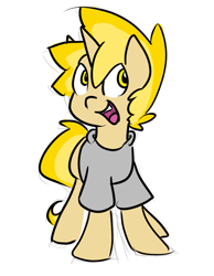 Size: 700x900 | Tagged: safe, artist:star, imported from ponybooru, oc, oc only, oc:star, pony, unicorn, clothes, hoodie, horn, male, open mouth, simple background, solo, stallion, white background