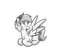 Size: 125x109 | Tagged: safe, artist:star, imported from ponybooru, oc, oc only, pegasus, pony, female, grayscale, lying down, mare, monochrome, open mouth, picture for breezies, simple background, solo, spread wings, white background, wings