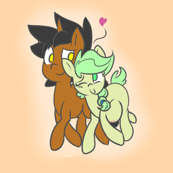 Size: 900x900 | Tagged: safe, artist:star, imported from ponybooru, oc, oc only, oc:lemon drop, oc:star, earth pony, pony, unicorn, female, heart, horn, looking at each other, male, mare, oc x oc, one eye closed, pregnant, shipping, smiling, stallion