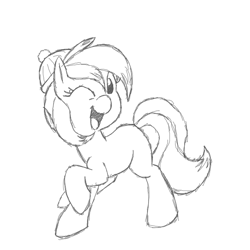 Size: 700x700 | Tagged: safe, artist:star, imported from ponybooru, oc, oc only, oc:eternal blizzard, earth pony, pony, black and white, cap, female, grayscale, hat, looking at you, mare, monochrome, one eye closed, open mouth, raised hoof, raised leg, simple background, solo, white background, wink