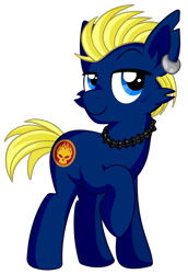 Size: 1513x2197 | Tagged: safe, artist:tigresss, artist:x-blackpearl-x, imported from derpibooru, oc, oc only, pony, blue eyes, dexter holland, ear piercing, earring, jewelry, piercing, ponified, the offspring