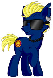 Size: 1513x2197 | Tagged: safe, artist:tigresss, artist:x-blackpearl-x, imported from derpibooru, oc, oc only, pony, blue eyes, dexter holland, ear piercing, piercing, ponified, sunglasses, the offspring