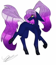 Size: 881x1024 | Tagged: safe, artist:yoonah, imported from derpibooru, oc, oc only, oc:stella, earth pony, pony, earth pony oc, looking back, raised hoof, signature, simple background, solo, white background