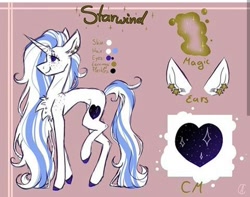 Size: 480x378 | Tagged: safe, artist:yoonah, imported from derpibooru, oc, oc only, pony, unicorn, chest fluff, colored hooves, ear piercing, horn, piercing, reference sheet, smiling, solo, unicorn oc