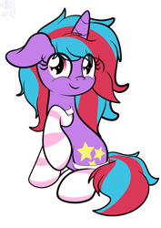 Size: 2060x2911 | Tagged: safe, artist:php142, imported from derpibooru, oc, oc only, oc:cosmic spark, pony, unicorn, clothes, comments locked down, looking at you, signature, simple background, socks, solo, striped socks, white background