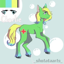 Size: 1080x1080 | Tagged: safe, artist:_shotataarts_, imported from derpibooru, oc, oc only, earth pony, pony, abstract background, chest fluff, colored hooves, earth pony oc, eye scar, female, mare, raised hoof, red cross, scar, solo, unshorn fetlocks