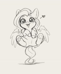 Size: 2260x2744 | Tagged: safe, artist:miokomata, imported from derpibooru, fluttershy, pegasus, pony, baby, baby pony, blushing, butt, cute, daaaaaaaaaaaw, dock, female, freckles, freckleshy, frog (hoof), gray background, grayscale, happy, heart, looking at you, mare, monochrome, open mouth, plot, shyabetes, simple background, sketch, smiling, solo, spread wings, sweet dreams fuel, underhoof, weapons-grade cute, wings