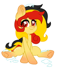 Size: 2223x2697 | Tagged: safe, artist:ninnydraws, imported from derpibooru, oc, oc only, oc:chocolate sweets, earth pony, pony, belgium, cute, female, looking at you, mare, nation ponies, ponified, red eyes, red nosed, smiling, snow, solo