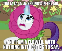 Size: 600x495 | Tagged: safe, edit, edited screencap, editor:applejackfan204, imported from derpibooru, screencap, rarity, forever filly, a bug's life, caption, clothes, costume, flower costume, flowerity, image macro, text