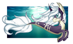 Size: 2769x1689 | Tagged: safe, artist:lunaying, imported from derpibooru, oc, oc only, pony, seapony (g4), unicorn, fish tail, flowing mane, flowing tail, gray eyes, horn, ocean, seaponified, simple background, solo, species swap, sunlight, swimming, tail, transparent background, underwater, water