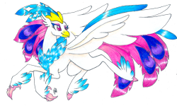 Size: 3159x1898 | Tagged: safe, artist:fountainstranger, imported from derpibooru, queen novo, classical hippogriff, hippogriff, my little pony: the movie, absurd resolution, beak, claws, colored pupils, crown, feather, female, high res, jewelry, necklace, purple eyes, regalia, simple background, smiling, solo, spread wings, tail, traditional art, transparent background, wings