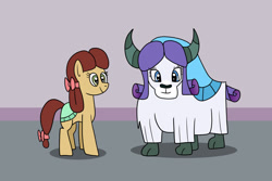 Size: 1280x854 | Tagged: safe, artist:platinumdrop, imported from derpibooru, rarity, yona, earth pony, pony, yak, she's all yak, ponified, pony yona, request, role reversal, species swap, yakified, yakity