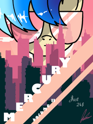 Size: 3000x4000 | Tagged: safe, artist:flaremoon, imported from derpibooru, oc, oc only, oc:mercury haze, pony, city, poster, retro, retrowave, solo, sunglasses