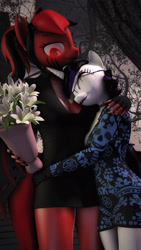 Size: 1440x2560 | Tagged: safe, artist:artempredator, imported from derpibooru, oc, oc only, oc:silver predator, anthro, unicorn, 3d, bouquet, clothes, dress, flower, source filmmaker