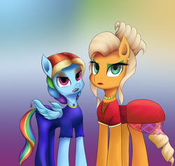 Size: 3059x2913 | Tagged: safe, artist:guatergau5, imported from derpibooru, applejack, rainbow dash, earth pony, pegasus, pony, alternate hairstyle, applejack also dresses in style, choker, clothes, dress, duo, eyeshadow, jewelry, lipstick, makeup, necklace, rainbow dash always dresses in style, tomboy taming