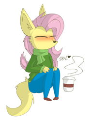 Size: 1006x1339 | Tagged: safe, artist:snuggleb4cuddle, imported from derpibooru, fluttershy, anthro, wolf, clothes, eyes closed, furry, scarf, simple background, solo, species swap, white background, wolfified