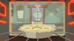Size: 1280x720 | Tagged: safe, imported from derpibooru, screencap, season 8, the break up breakdown, spoiler:s08, background, food, kitchen, liminal space, no pony, oven, pie, scenic ponyville, sweet apple acres