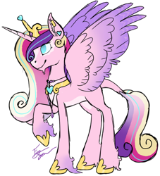 Size: 500x551 | Tagged: source needed, useless source url, safe, artist:valientminiatureobject, imported from derpibooru, princess cadance, alicorn, pony, crown, ear piercing, earring, female, hoof shoes, horn, jewelry, leonine tail, mare, necklace, piercing, regalia, solo, solo female, wings