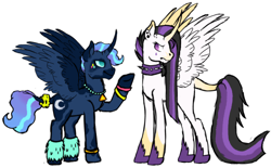 Size: 500x309 | Tagged: source needed, useless source url, safe, artist:valientminiatureobject, imported from derpibooru, princess celestia, princess luna, alicorn, between dark and dawn, 80s princess luna, female, punklestia, royal sisters, siblings, sisters