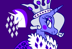 Size: 1280x875 | Tagged: safe, artist:msponies, imported from derpibooru, princess platinum, pony, unicorn, blushing, cape, clothes, crown, gemstones, horn, jewelry, purple background, regalia, simple background, solo